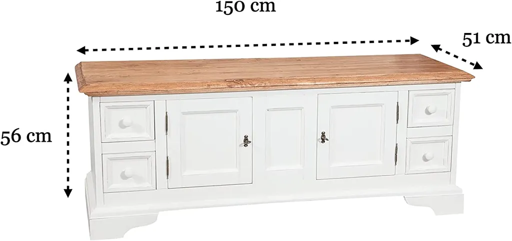 Tv Schrank 150x51x56 Cm, Tv Möbel Massivholz, Weiß/Holz – Bild 11