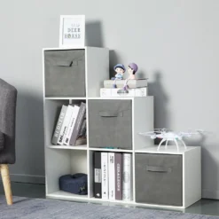 Meerveil Treppenregal, Bücherregal 6 Fächer Spanplatte Modern Für Wohnzimmer Arbeitszimmer Büro,90,5 X 90,5 X 29 Cm, Weiß