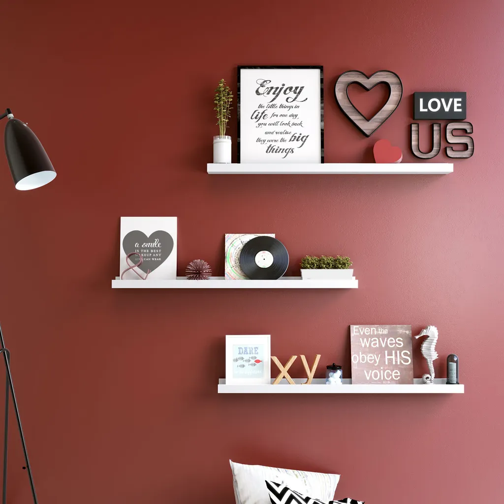 SONGMICS Wandregal Schweberegale,110 X 10 Cm, Modernes Regal Weiß Schweberegale Für Fotorahmen Und Bücher LWS46WT – Bild 4