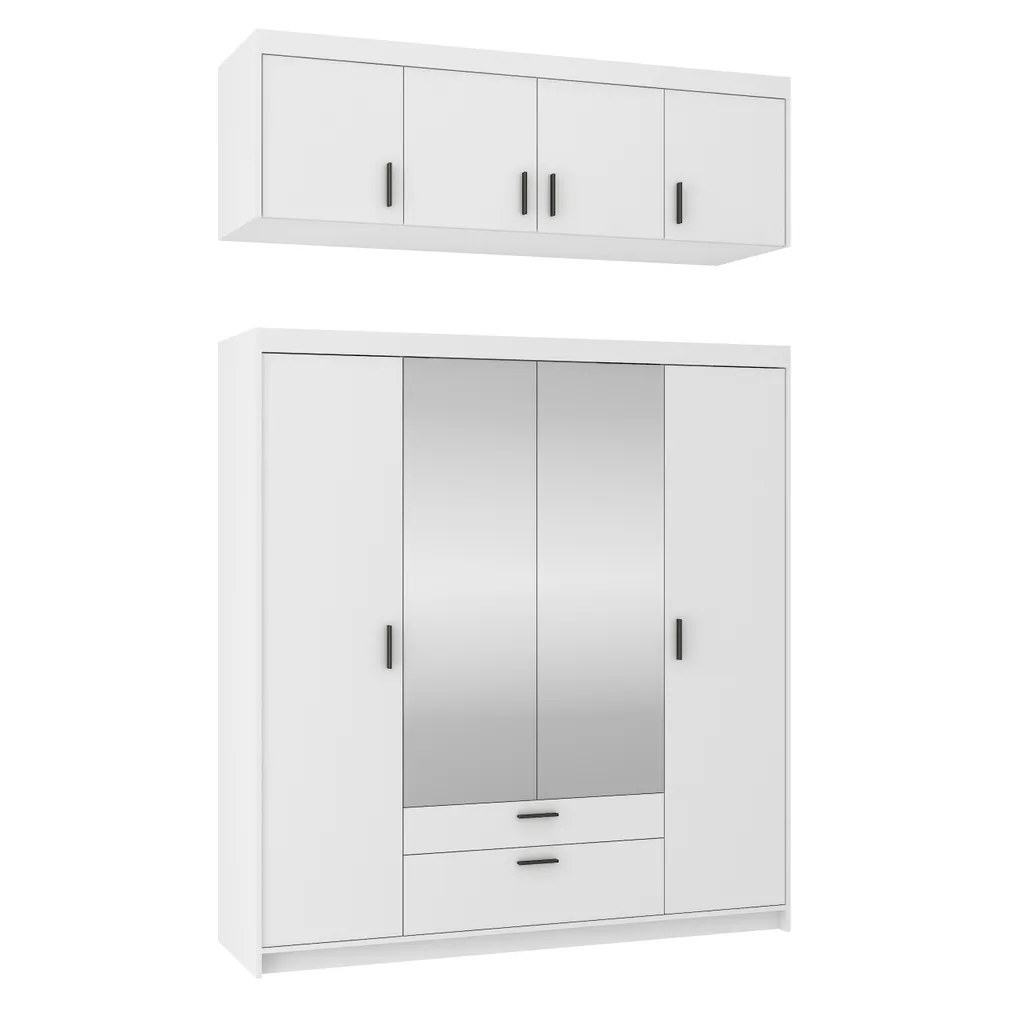 FURNIX Kleiderschrank ELIZA 176,3 Cm 4-türig Aufsatz Spiegel 2 Schubladen Weiss – Bild 2