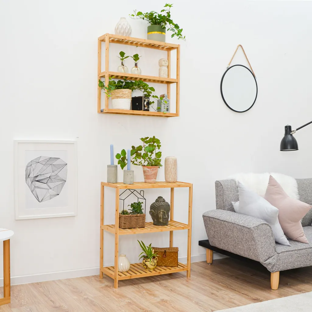 Bambus Wandregal - 60x54x15cm - Bad Küche Hängeregal Holz - Badregal Küchenregal – Bild 10