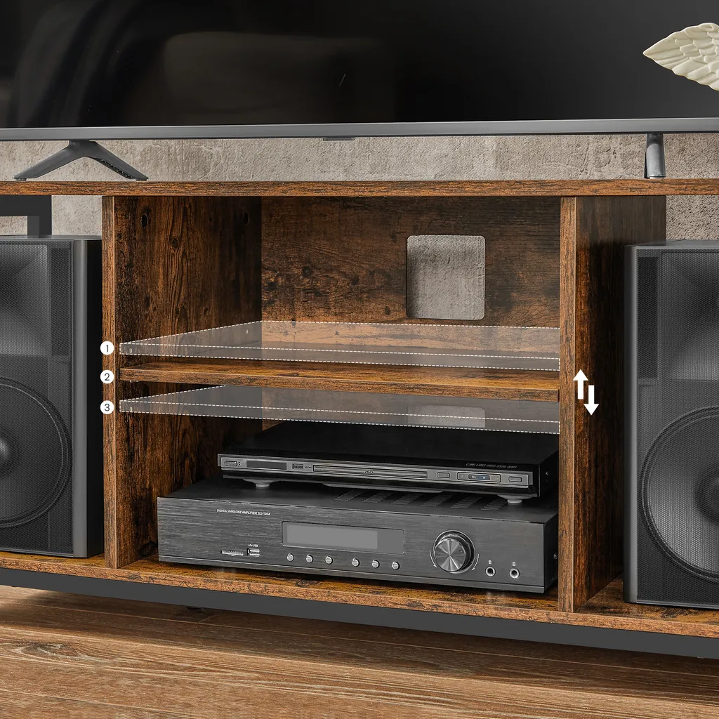 VASAGLE Fernsehtisch, TV-Schrank, TV-Regal, 120 X 40 X 50 Cm, Für Fernseher Bis Zu 60 Zoll, Lowboard Mit Offenen Fächern, Industrie-Design, Vintagebraun-schwarz LTV060B01 – Bild 4