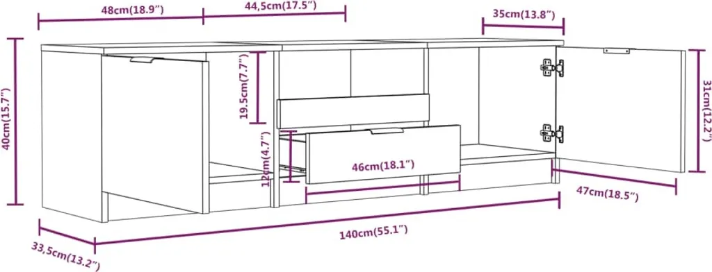 VidaXL TV-Schrank Schwarz 140x35x40 Cm Holzwerkstoff – Bild 7