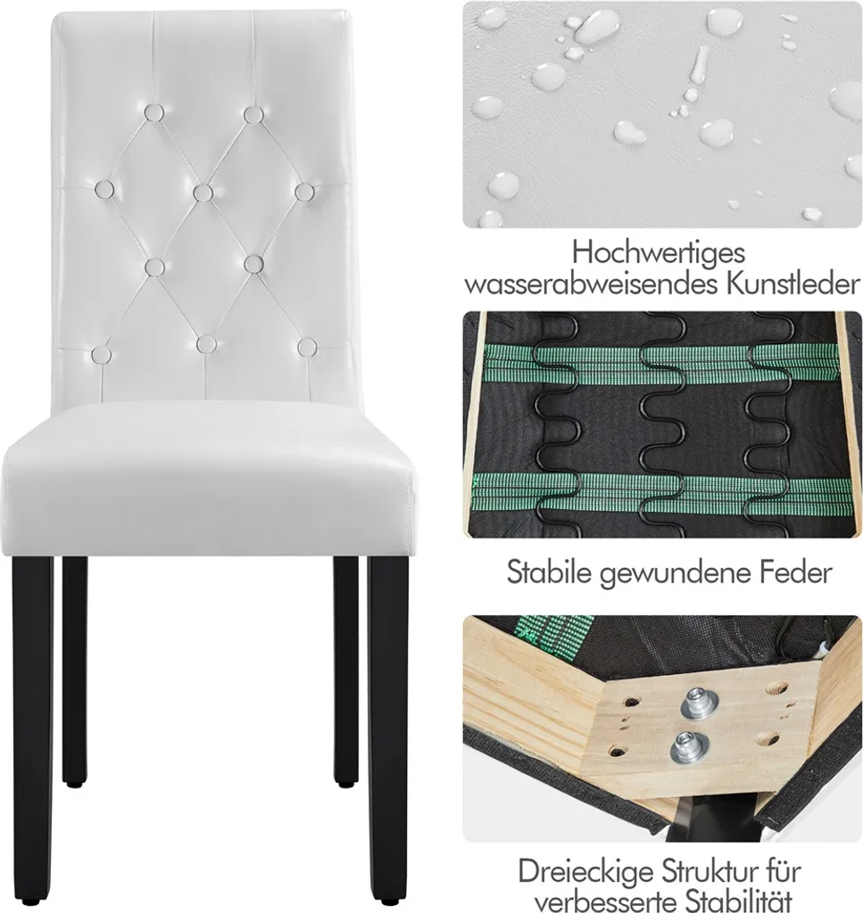 Yaheetech Esszimmerstühle 2er Set Küchenstuhl Polsterstuhl Mit Hoher Rückenlehne, Beine Aus Massivholz, Gepolsterte Sitzfläche Aus Kunstleder Weiß – Bild 5