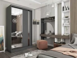 FURNIX Kleiderschrank GRAZZIA 120 Schiebetüren Und Spiegeltür Graphit