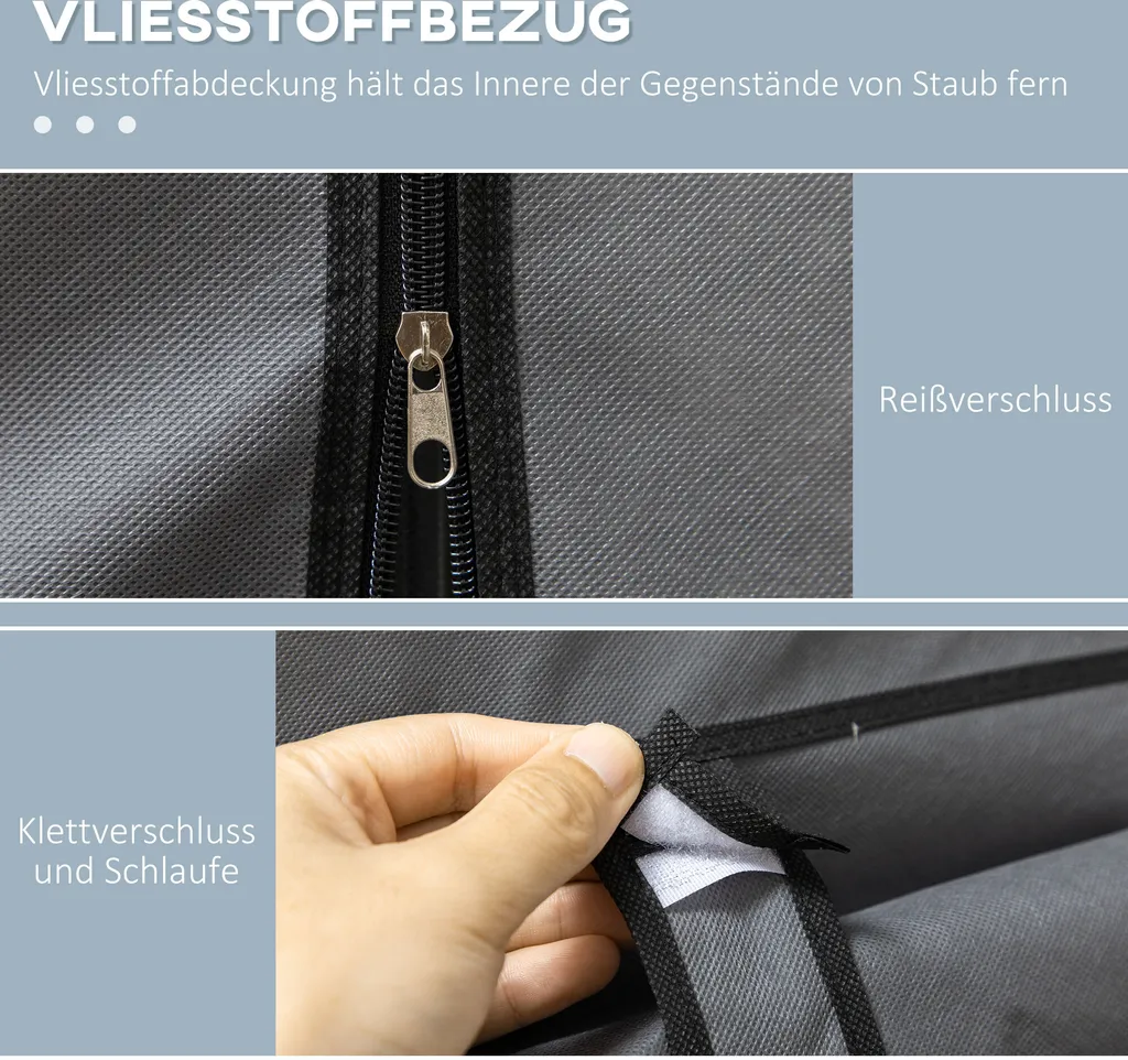 HOMCOM Stoffschrank, Kleiderschrank Mit Kleiderstangen Und Schubladen, Faltschrank Mit Reißverschluss, Faltbare Garderobe Für Schlafzimmer, Vliesstoff, Dunkelgrau, 125 X 43 X 162,5 Cm – Bild 5
