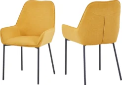 SalesFever Polsterstuhl 2er Set | Armlehnstuhl Mit Strukturstoff | Gestell Metall Schwarz Matt | B 56 X T 54 X H 90 Cm | Senfgelb