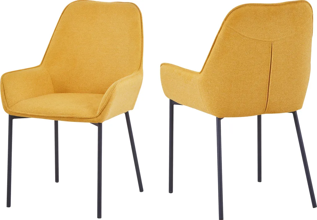 SalesFever Polsterstuhl 2er Set | Armlehnstuhl Mit Strukturstoff | Gestell Metall Schwarz Matt | B 56 X T 54 X H 90 Cm | Senfgelb
