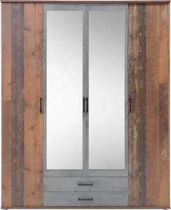 Kleiderschrank Drehtürenschrank CHICAGO - Old Style - Betonoxid - 159 Cm Mit Spiegel - Die Möbelfundgrube