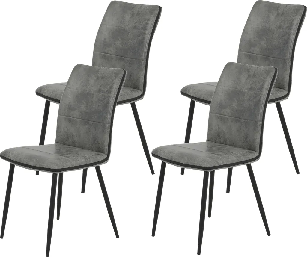 4er Set Stuhl Carolin-Bezug Microfaser Vintage Optik-Metallgestell Rundrohr Pulverbeschichtung Schwarz-44cm Sitzbreite-120kg Belastbar