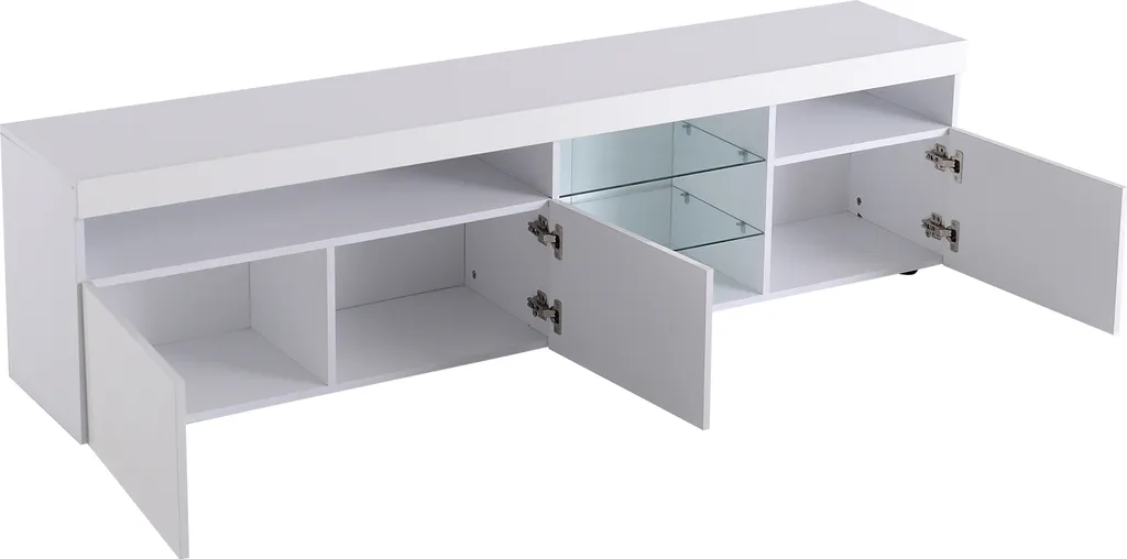 Merax LED TV-Lowboard Weiß Hochglanz Mit LED-Beleuchtung Inkl. Fernbedienung, TV Schrank TV-Schränke Fernsehtisch 180cm Wohnzimmerschränke – Bild 5