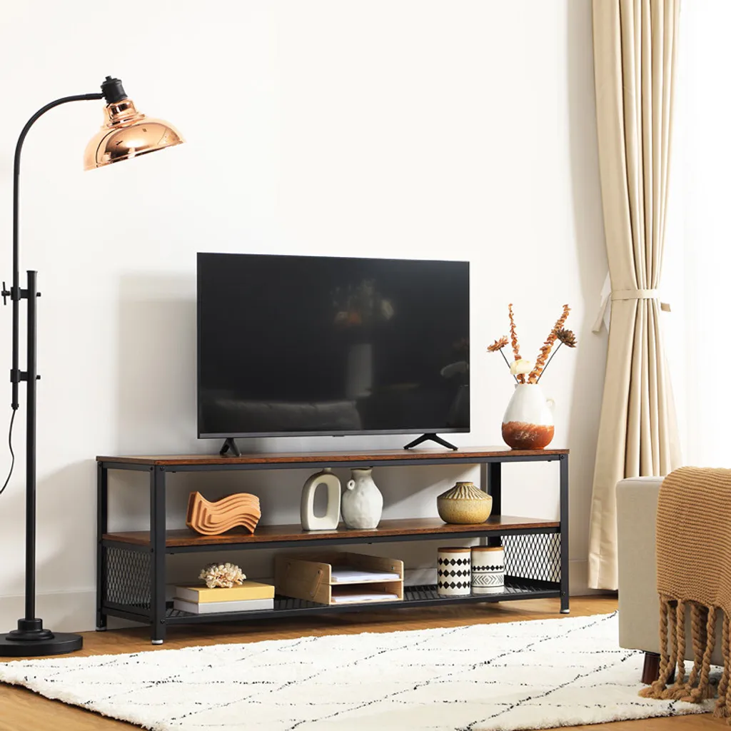 VASAGLE TV-Lowboard TV-Schrank Mit Metallrahmen 140 X 40 X 52 Cm Mit 2 Ablagen Fernsehtisch Vintage LTV50BX