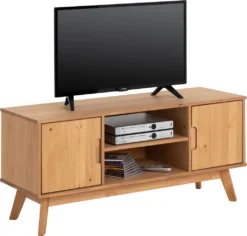 Lowboard TIVOLI Im Skandinavischen Design, Fernsehtisch Fernsehschrank Im Nordischen Stil, Aus Massiver Kiefer, 2 Türen, Gebeizt