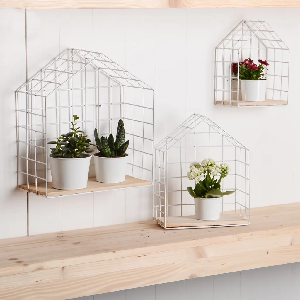 UNUS GARDEN 3er Set Wandregal Metallgitter Haus Weiß Zum Aufhängen Mit 4 Töpfen – Bild 3