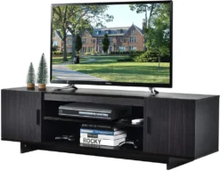 COSTWAY Fernsehschrank TV Schrank Für TVs Bis Zu 65", Medienkonsole Mit 2 Schränken Und Offenen Regalen, Sideboard Fernsehtisch Wohnzimmermöbel, Braun