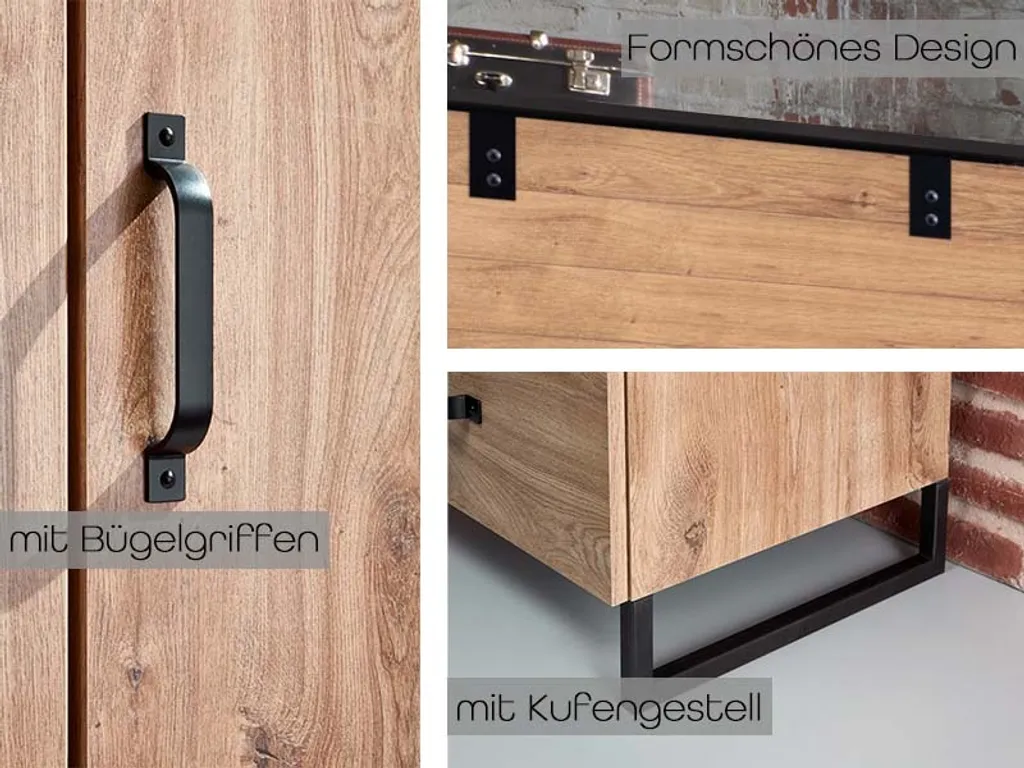 Detroit 6-türiger Kleiderschrank Plankeneiche / Schwarz, Passepartout (Rahmen):ohne Passepartout – Bild 3