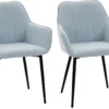 HOMCOM 2er Set Esszimmerstühle Essstühle Polsterstuhl Mit Atmungsaktivem Leinenbezug Wohnzimmerstuhl Sessel Küchenstuhl Mit Rückenlehne Armlehne Und Metallbeinen Leinen Blau 59,5 X 56,5 X 81 Cm